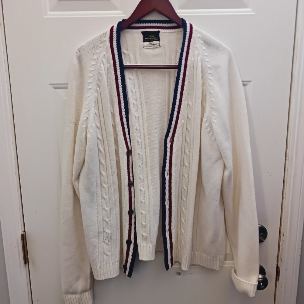 Men's White Cardigan Sweater